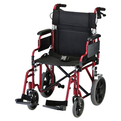Lightweight Transport Chair with 12" Rear Wheels, Hand Breaks, Removeable Arms- 19" with Swing Away Foot