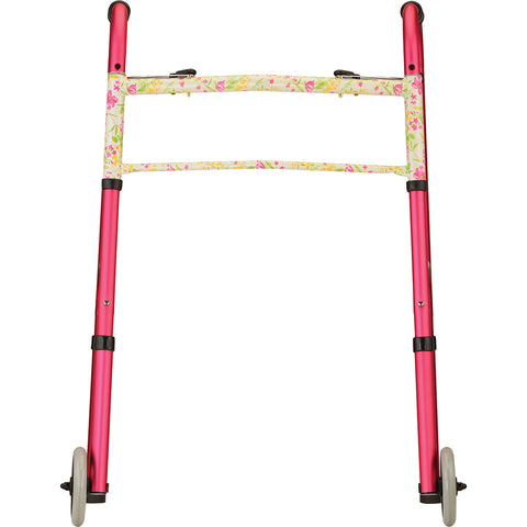 Folding Walker With 5" Wheels- Pink With Floral Print