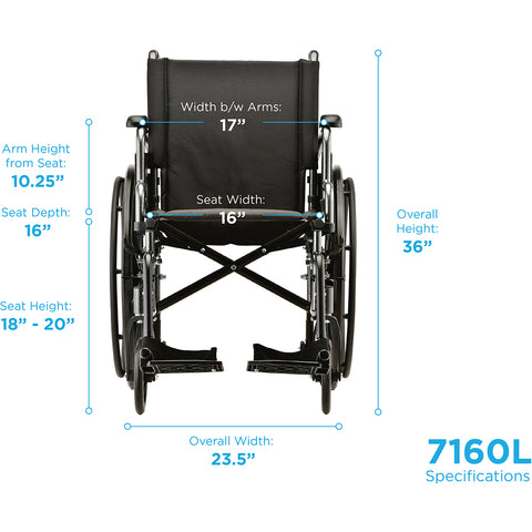 Hammertone Wheelchair- 16" Lightweight With Flip Back Detachable Arms & Swing Away Footrest