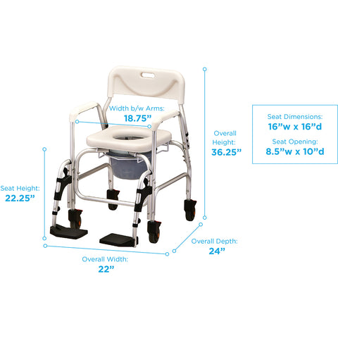 Shower Chair And Commode With Padded Seat & Swing Away Footrest